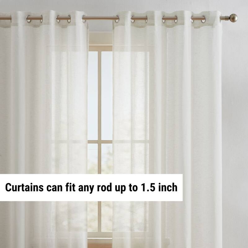 HLC.me Sierra Burlap Flax Linen Semi Sheer Light Filtering Transparent Window Grommet Thick Curtains Panels - Set of 2