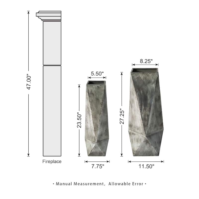 Glitzhome Antique Silver Geometric Metal Modern Rectangular Vases(Set of 2)