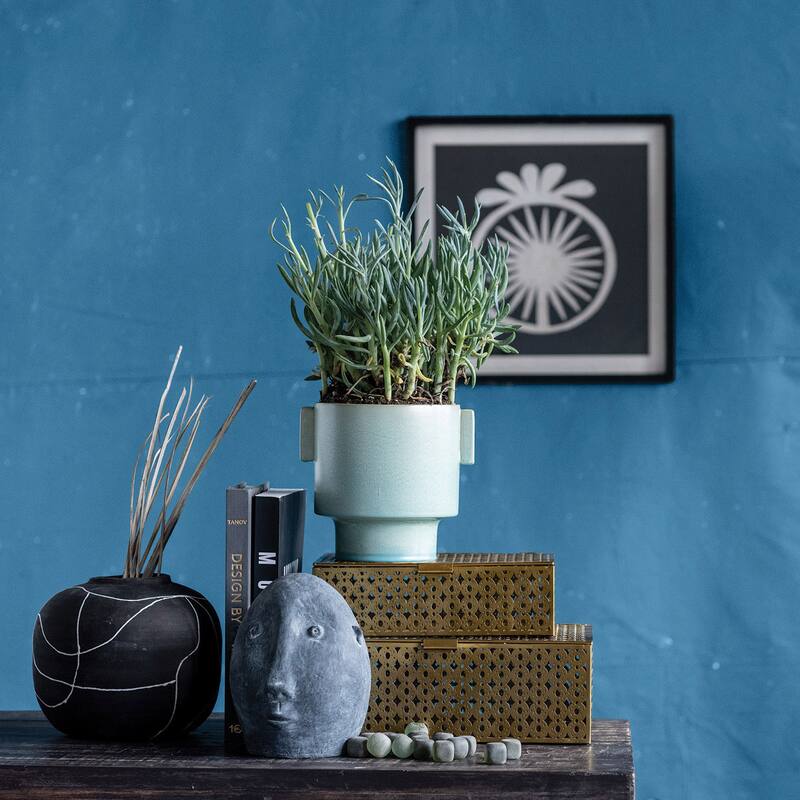 Hand-Painted Terra-cotta Vase, Black & White