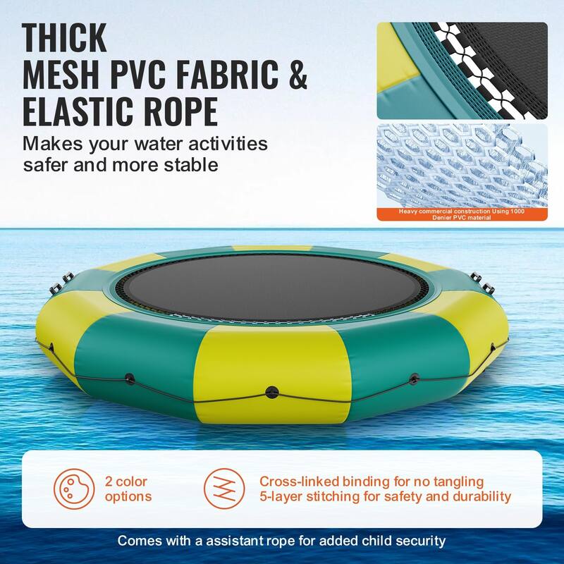 12ft Portable Inflatable Recreational Water Bouncer Trampoline with 3-Step Ladder and Electric Air Pump