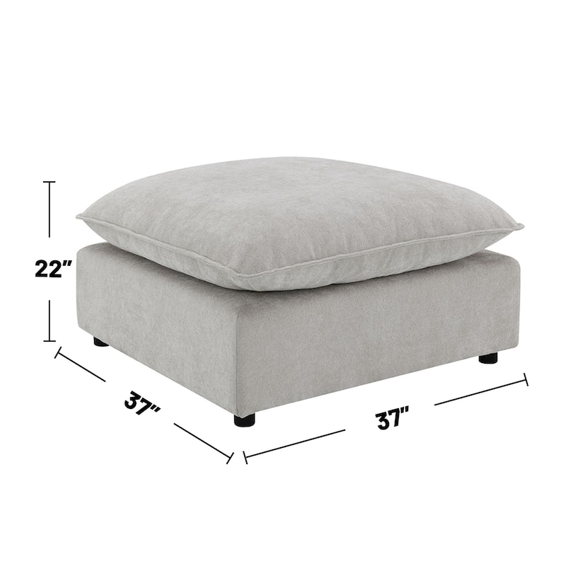 Boucle Fabric Upholstered Square Ottoman in Beige