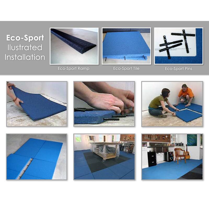 Rubber-Cal "Eco-Sport" Interlocking Tiles - 1 x 20 x 20 Inch - 6 Pack - 15.84 Square Feet Coverage - Coal - Black