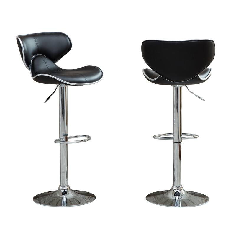 Modern Set of 2 Swivel Bar Stools with Leather Seat, Chrome Base, Height Adjustable, for Kitchen Island Dining Room