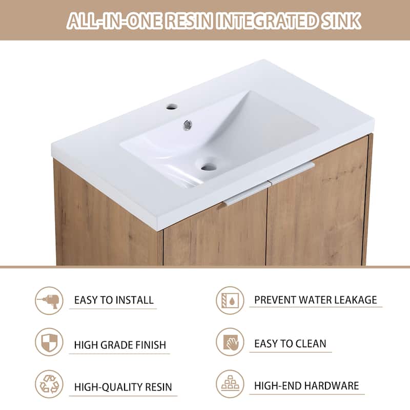 Bathroom Vanity With Sink In 24/30/36 Inch, Floating Bathroom Vanity With Soft Close Door