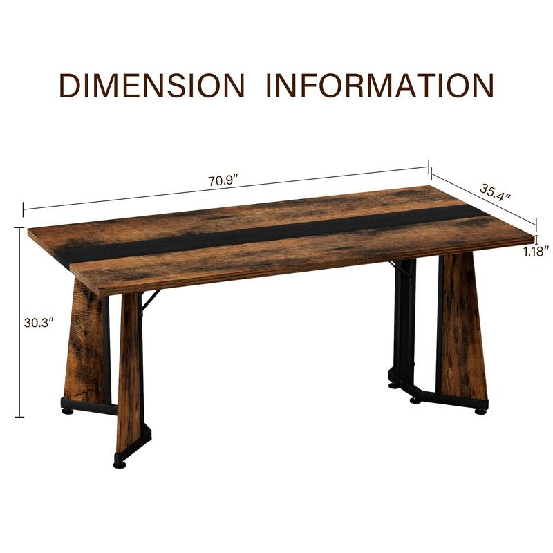 70.9" Rectangular Large Dining Table with Adjustable Legs