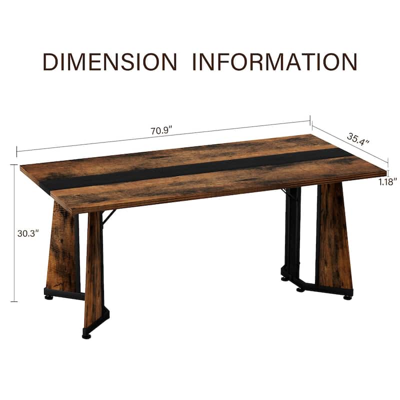 70.9"Rectangular Large Dining Table, Waterproof Large Desk for 8 People, Deluxe Family Dining Table with Adjustable Legs