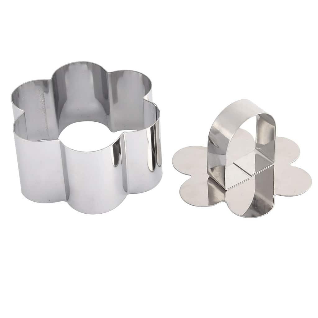 Metal Flower Shaped Biscuit Cookie Cake Bakery Cutter Mold Set 2 in 1 - Silver - 3'' x 3'' x 1.6''(L*W*H)
