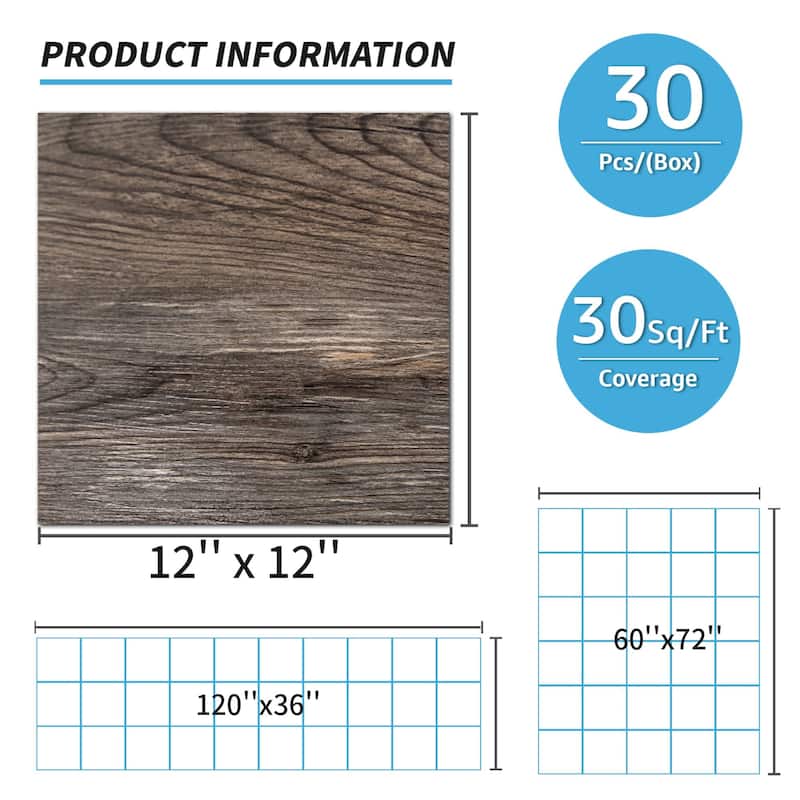 Art3d 12'' X 12'' Wood-Look Peel and Stick Vinyl Floor Tiles,30 pcs,30 sqft