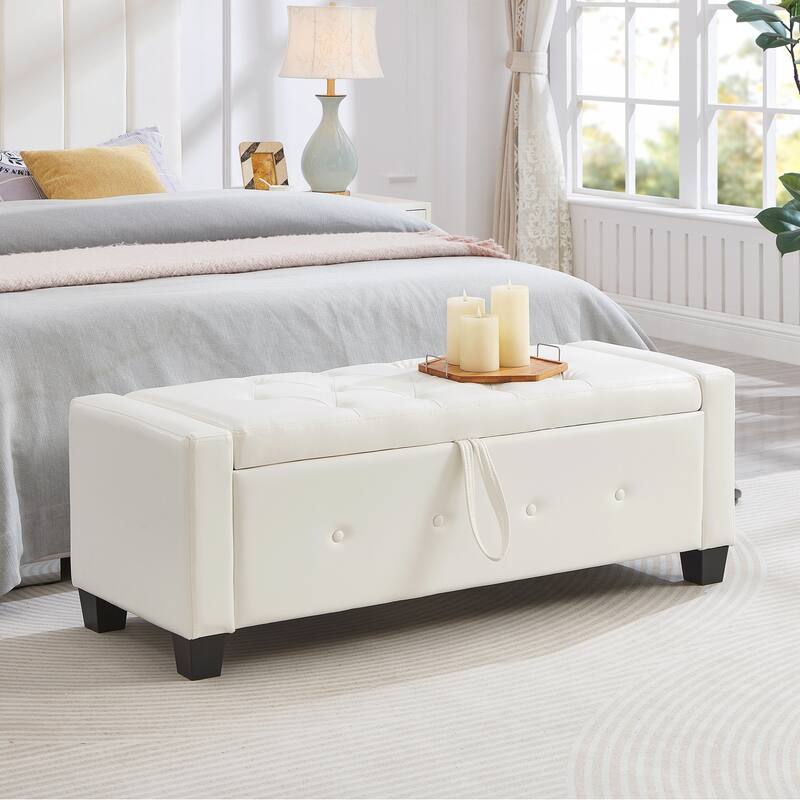 Bench with Storage, Bench for Bedroom,Living Room,Hallway - White