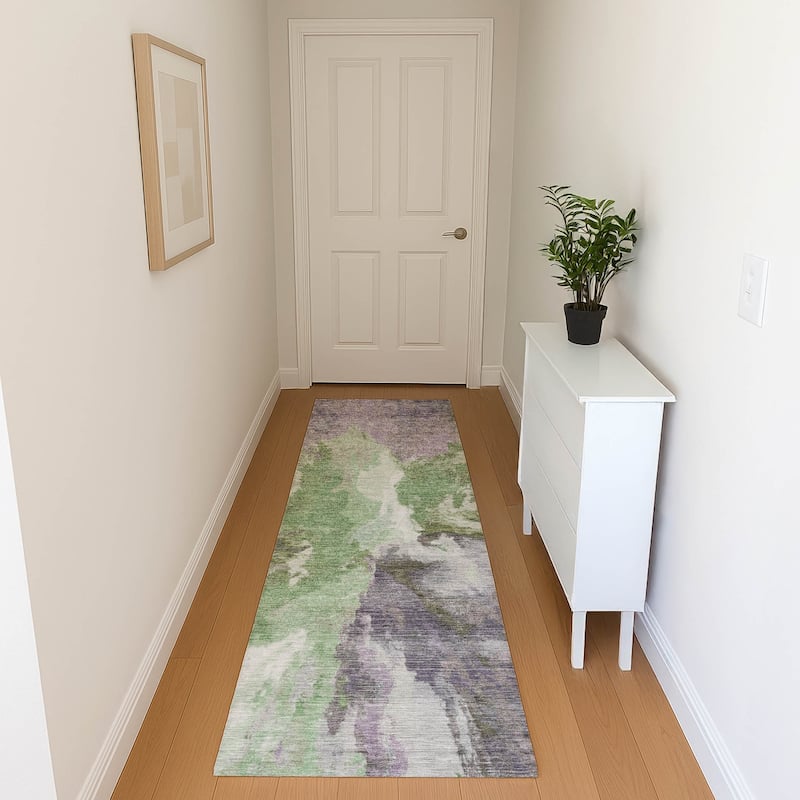 Premium Washable Super Soft Abstract Burst Mayfield Rug - Green - 2'3" x 7'6"