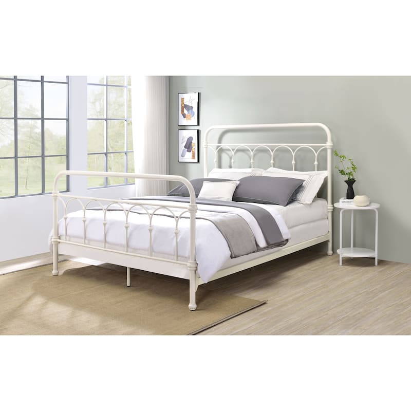 White Full Bed Frame with Spindle Design - 330lbs Capacity, Metal Support, Box Spring Compatible