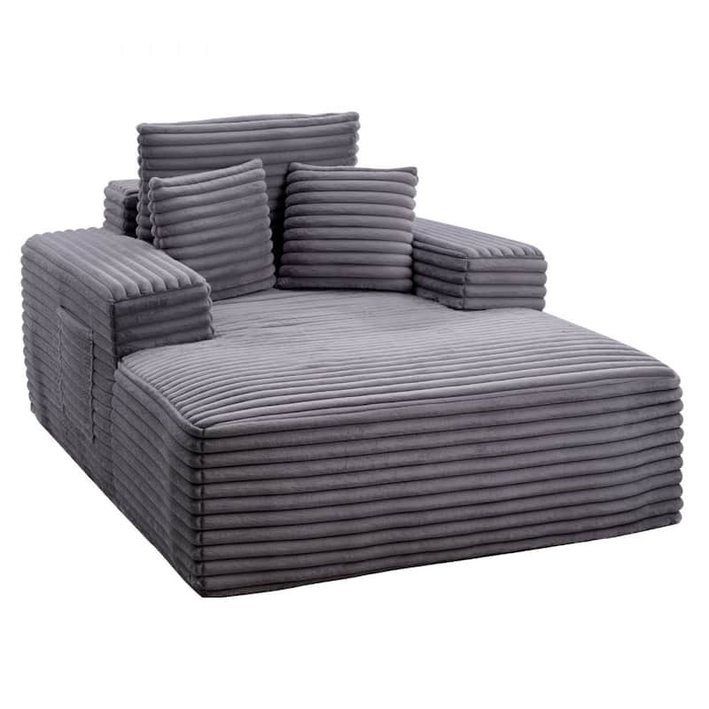 Faux Fur Chaise Lounge with Ergonomic Design, Pocket Springs and Pillows