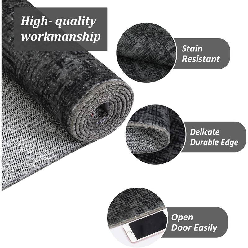 Modern Abstract Area Rug for Living Room, Throw Floor Carpet for Home Décor, Black - 2' x 3'