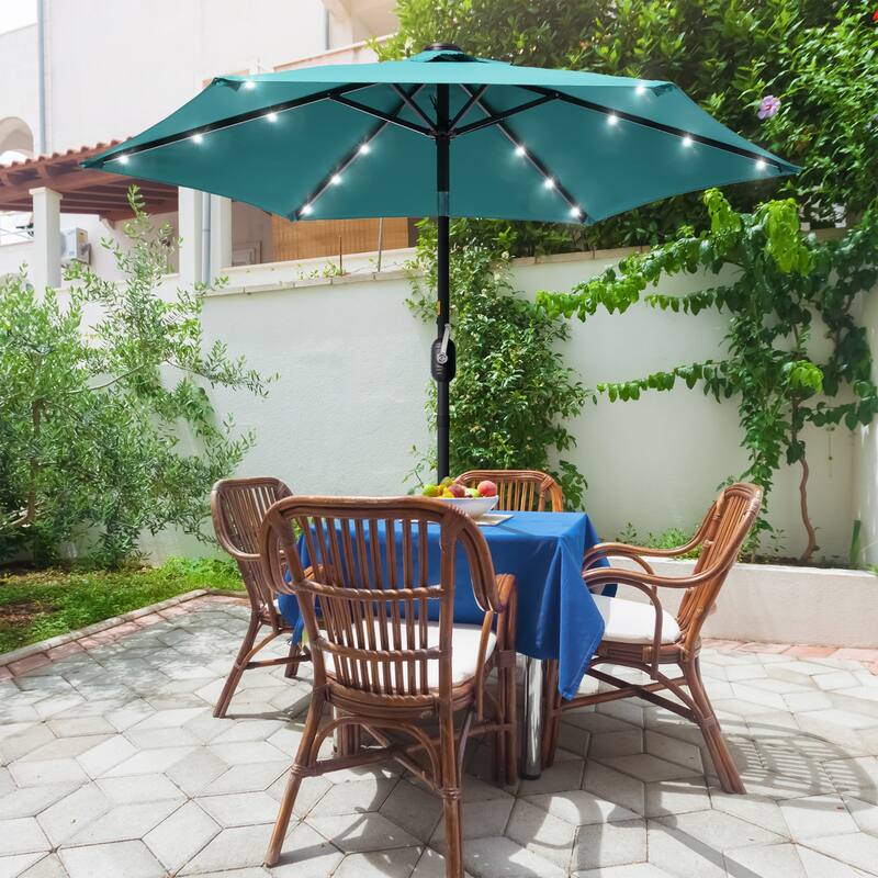 LIVOOSUN Patio 7.5 Feet Market Solar LED Light Umbrella - Blue