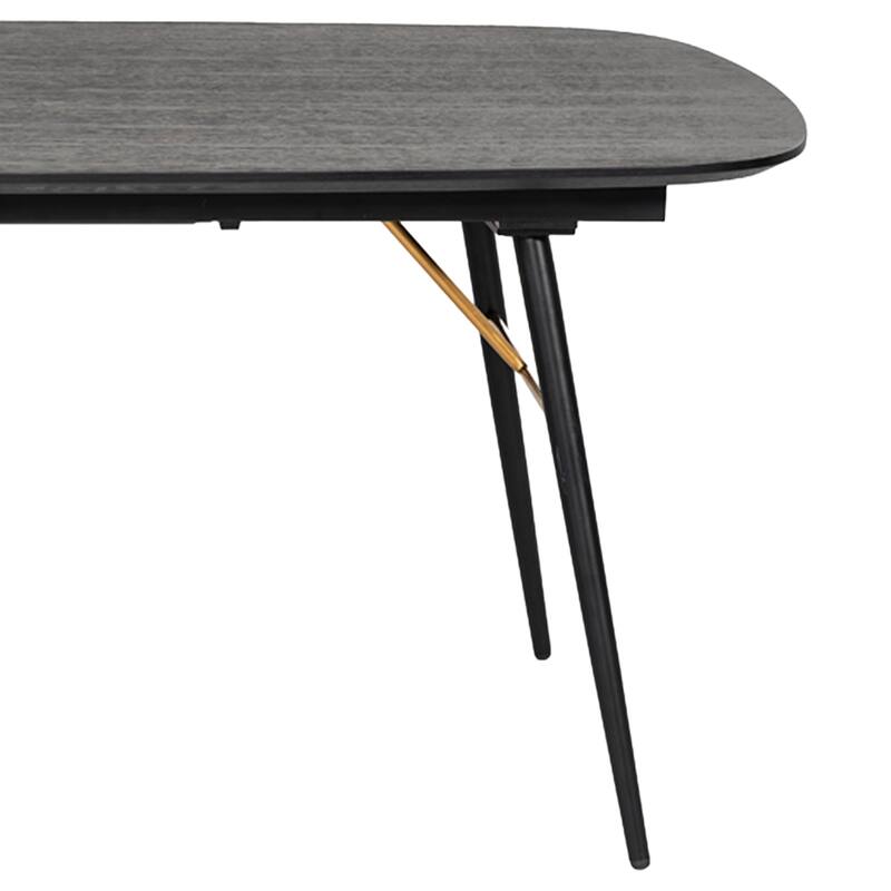 Belo Dining Table, Extendable 71-91 Inch Curved Top, Black Oak, Gold