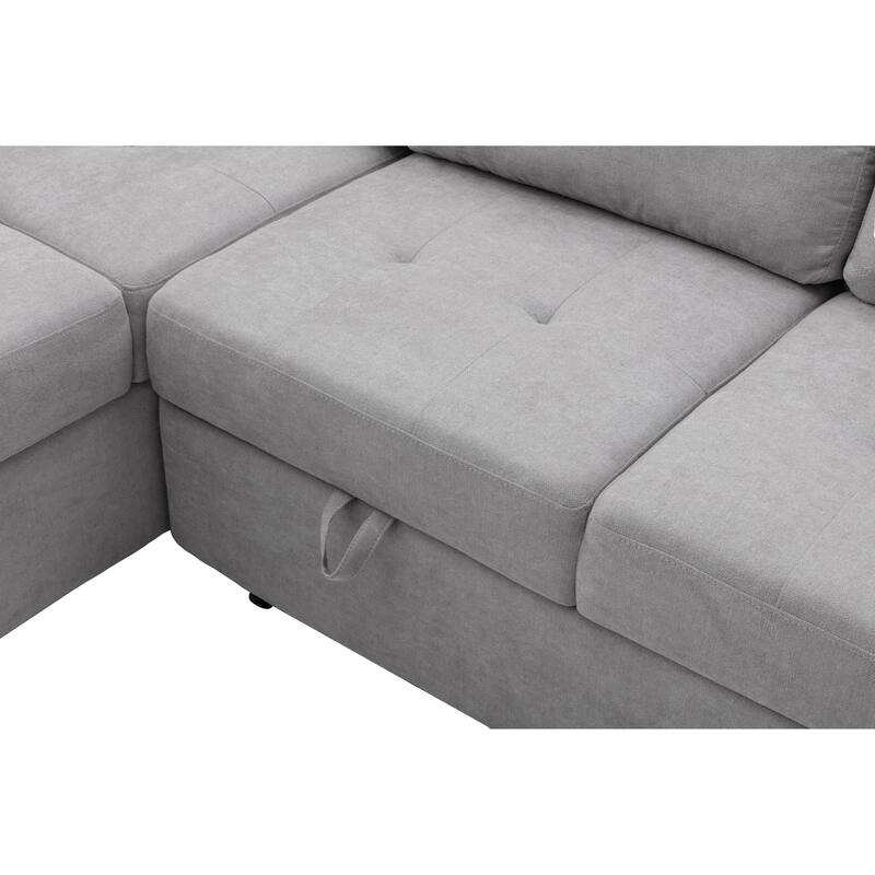 84.75" Velvet Sectional Sofa with Storage Ottoman, USB Charging and Hidden Arm Storage and L-Shaped 4-Seater