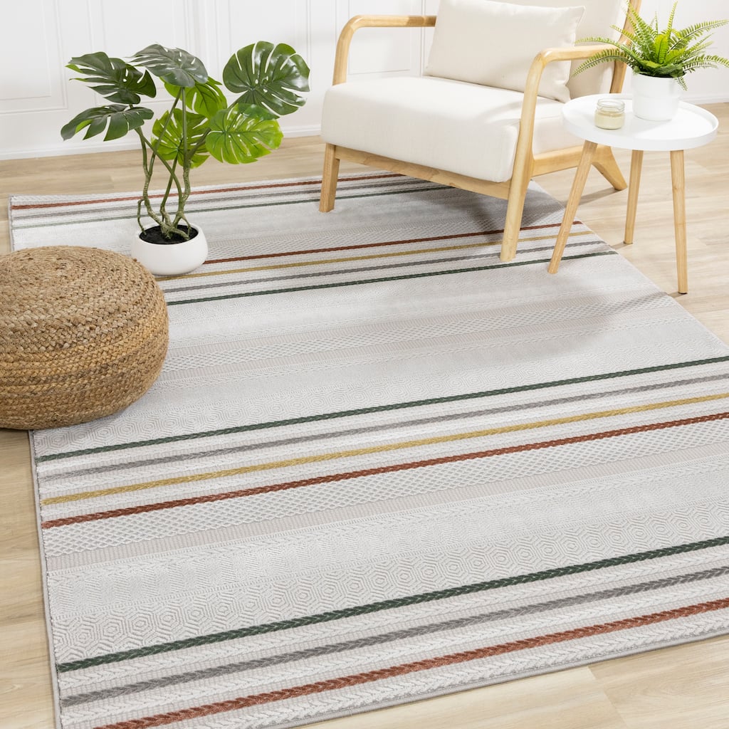 London Collection - Grey Multi-colored Striped Area Rug