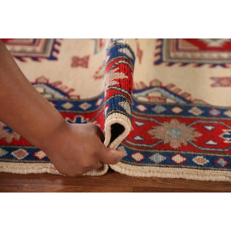 Ivory Kazak Oriental Accent Rug Hand-Knotted Foyer Wool Carpet - 3'4"x 4'9"