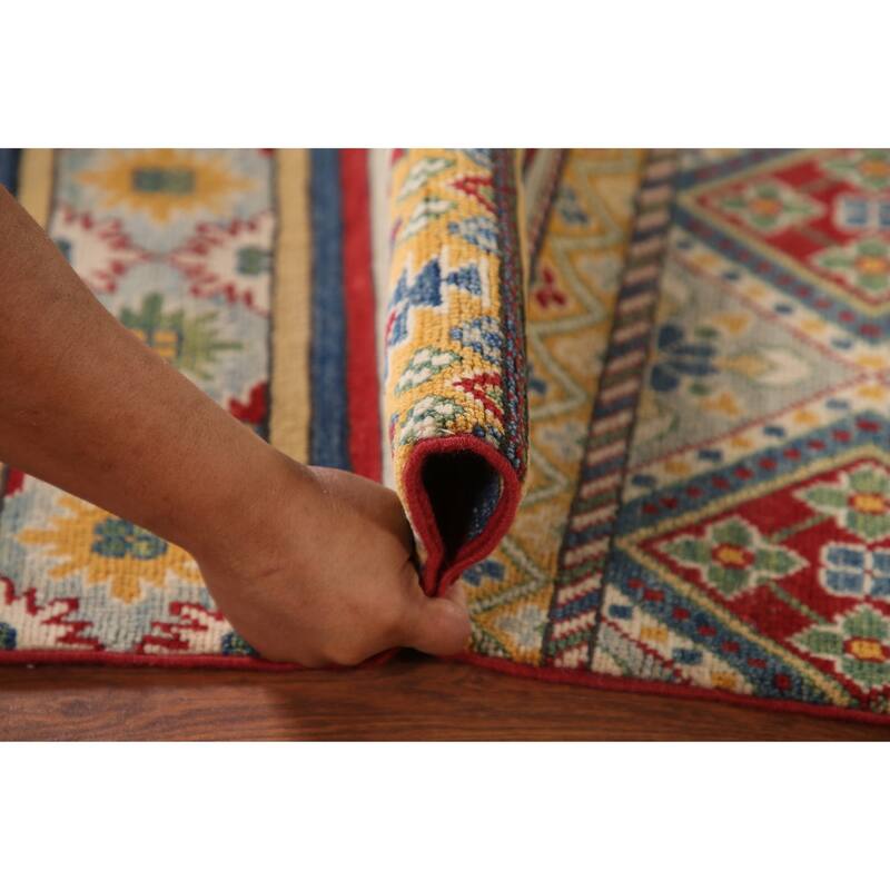 Striped Geometric Kazak Area Rug Hand-Knotted Wool Carpet - 4'11" x 6'7"