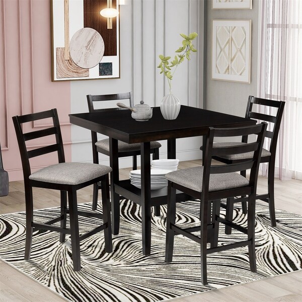 Merax 5 Piece Wooden Counter Height Dining Set With Storage Shelving Overstock 31965836