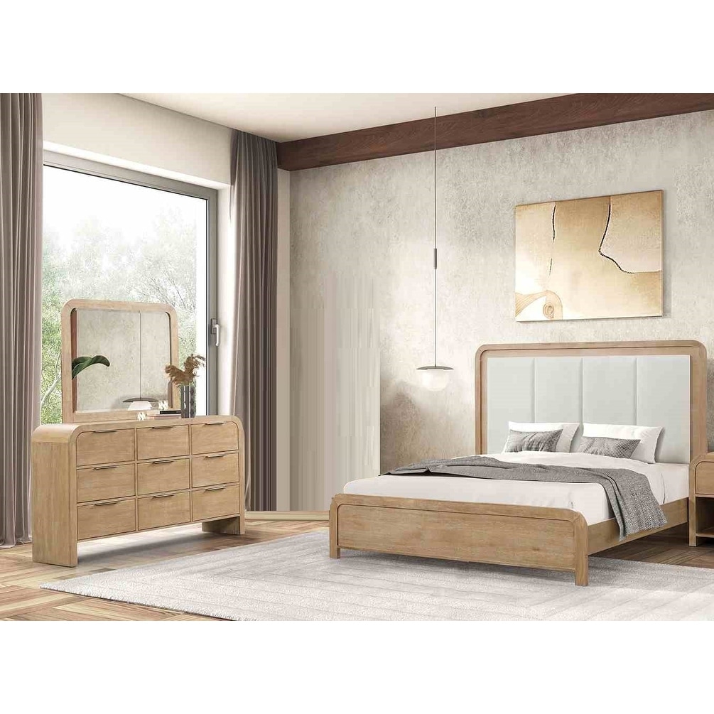 Natural Finish Bed Dresser Mirror 3pc Bedroom Set Classic