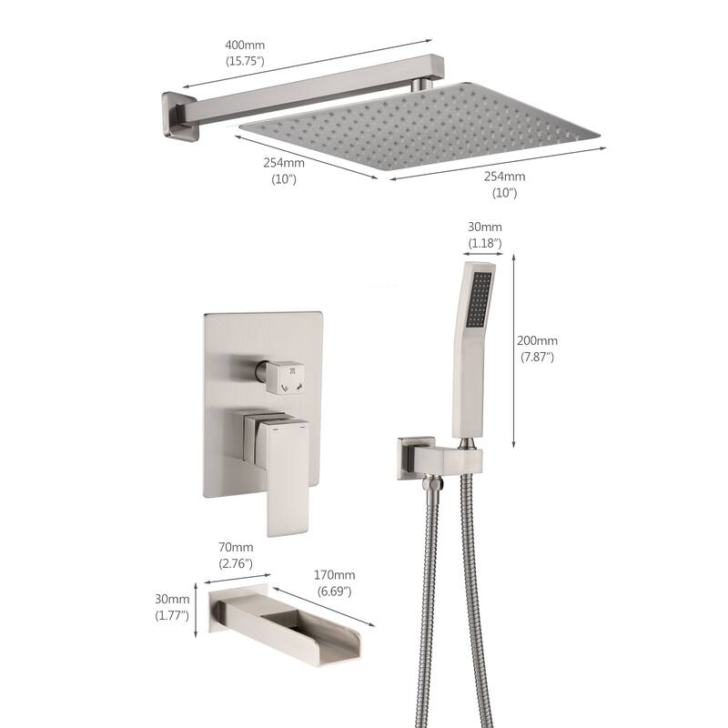 YASINU 3 Function Wall Mounted Handheld Shower Tub Faucet Trim Kit With Rough-in Valve