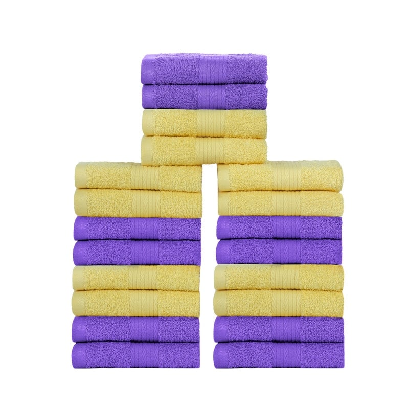 Cotton 600GSM Assorted Color Wash Cloths 12x12 Inch by Ample Decor - Pack of 20 - Yellow/Purple