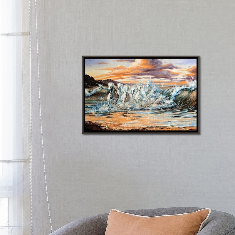 iCanvas "The Horses Running From Waves" by balaikin Framed