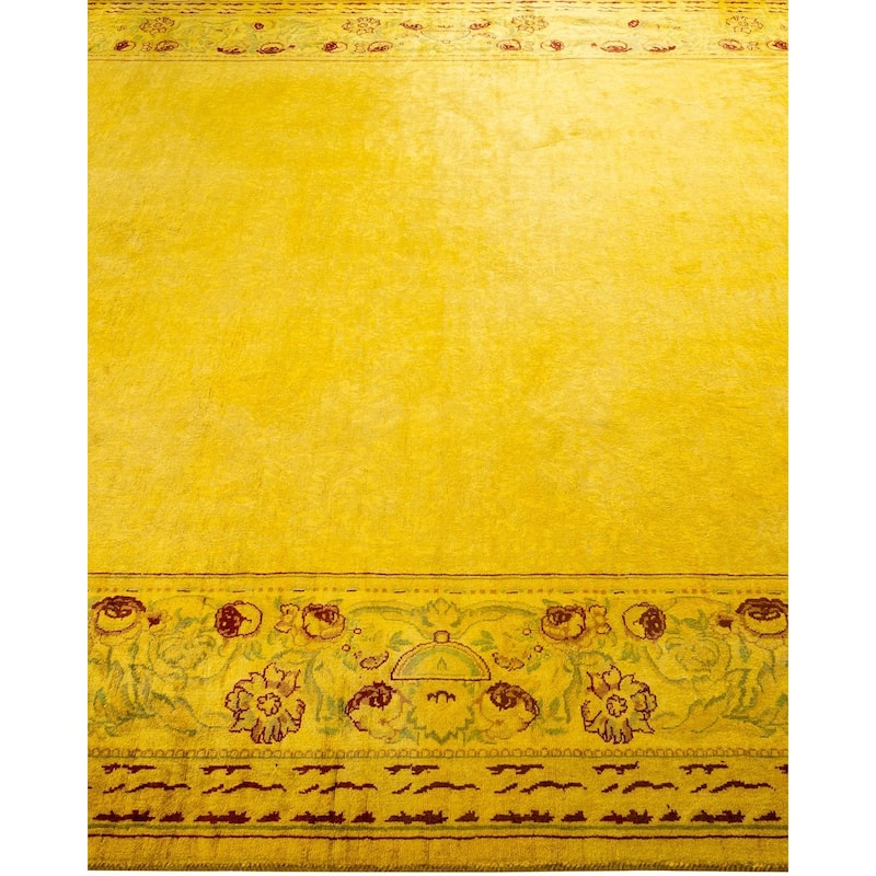 Overton Hand Knotted Wool Vintage Inspired Modern Contemporary Overdyed Yellow Area Rug - 6' 1" x 8' 10"