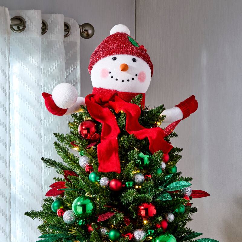 12" Felt Snowman With Ball Tree Topper