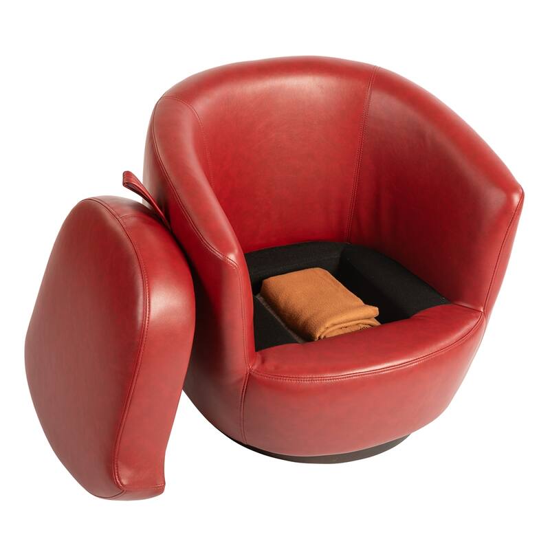 Upholstered Swivel Barrel Armchair with Storage and Metal Base