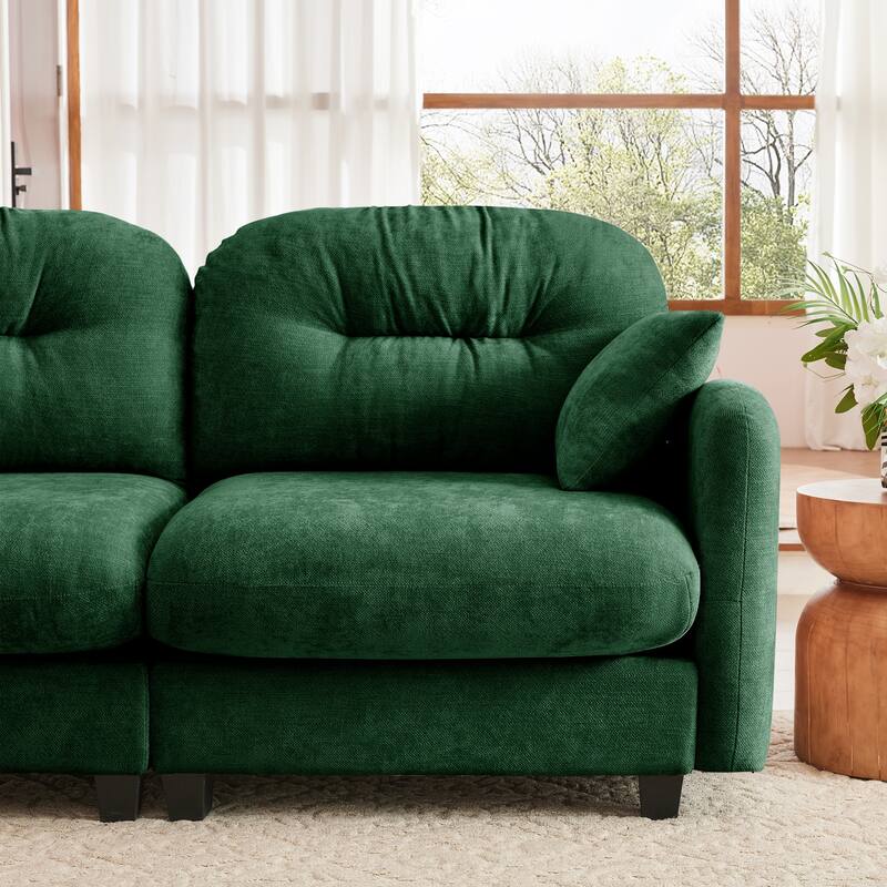 Sectional Sofa with Tufted Backrest, Chaise Lounge Sofa with 2 Throw Pillows, Four-Seater Recliner Sofa for Living Room