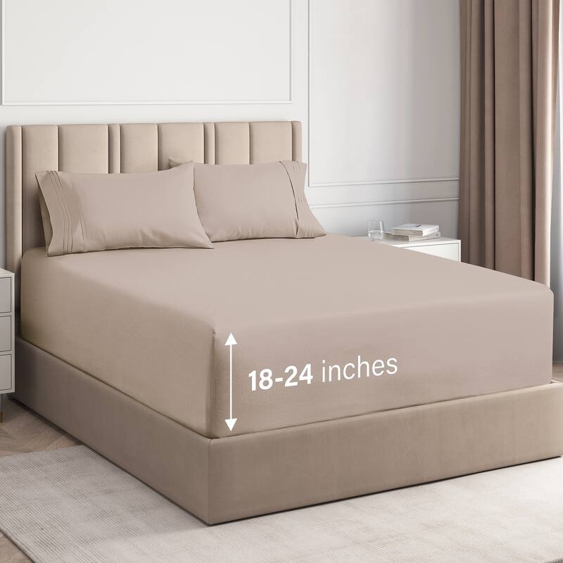 CGK Linens 4 Piece Solid Microfiber Extra Deep Pocket Bed Sheet Set - King - Wheat