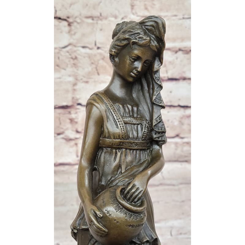 Water Bearer Young Woman Clical Bronze Sculpture Statue Figure On Marble Base By Milo
