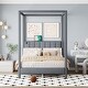preview thumbnail 24 of 39, Canvas-upholstered Canopy Bed - Platform Wingback Bed Frame with USB, Type-C Ports Headboard, 4 Canopy Columns, 2 Sides Pocket