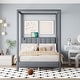preview thumbnail 2 of 8, Queen Upholstery Canopy Bed Frame w/USB Type-C Ports Headboard,Gray