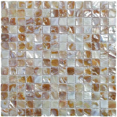 Art3d 12"x12" Mother of Pearl Tile Small Square White&Brown with Seams (10-Pack)