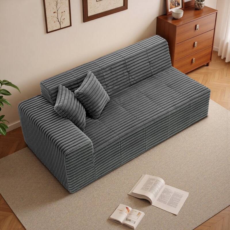 Corduroy Oversized Low-back Modular Loveseat Chaise with Pillow