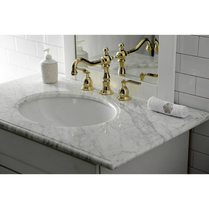 Whitaker Deck Mount Widespread Bathroom Faucet with Brass Pop-Up