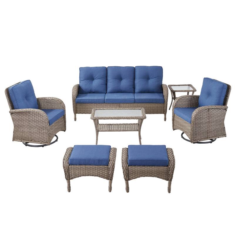 7 Pieces Sofa with Swivel Chairs Ottomans and Table Set