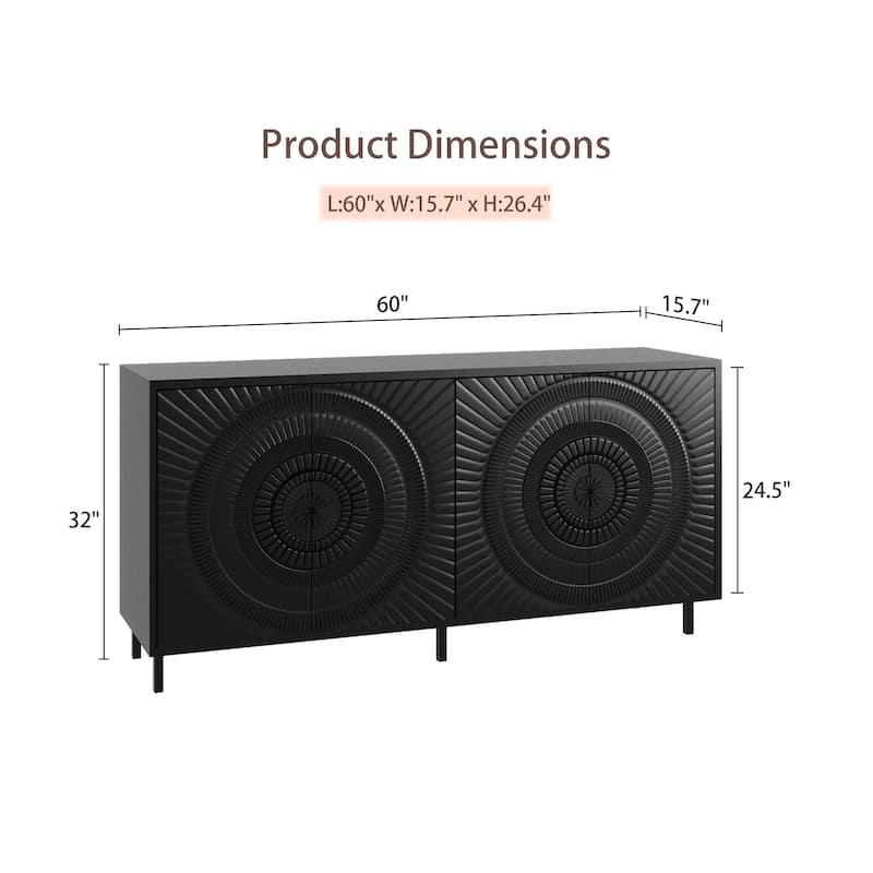 Modern Black Wood Sideboard Buffet Accent Bedroom Media Hallway Curio Kitchen Hutch Storage Cabinet Home Furniture