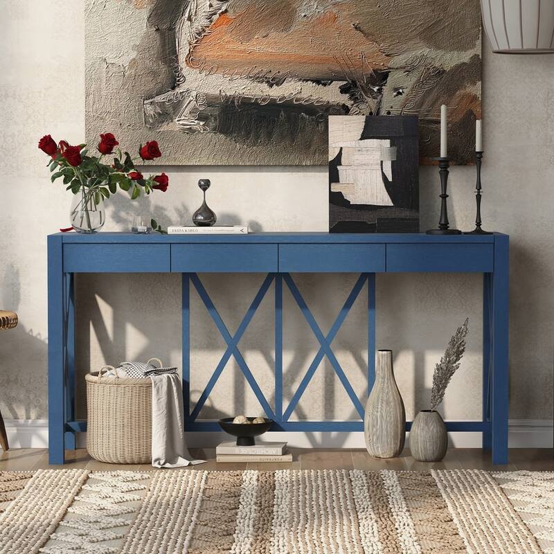 Crisscross Design Entryway Table with Open Bottom Storage
