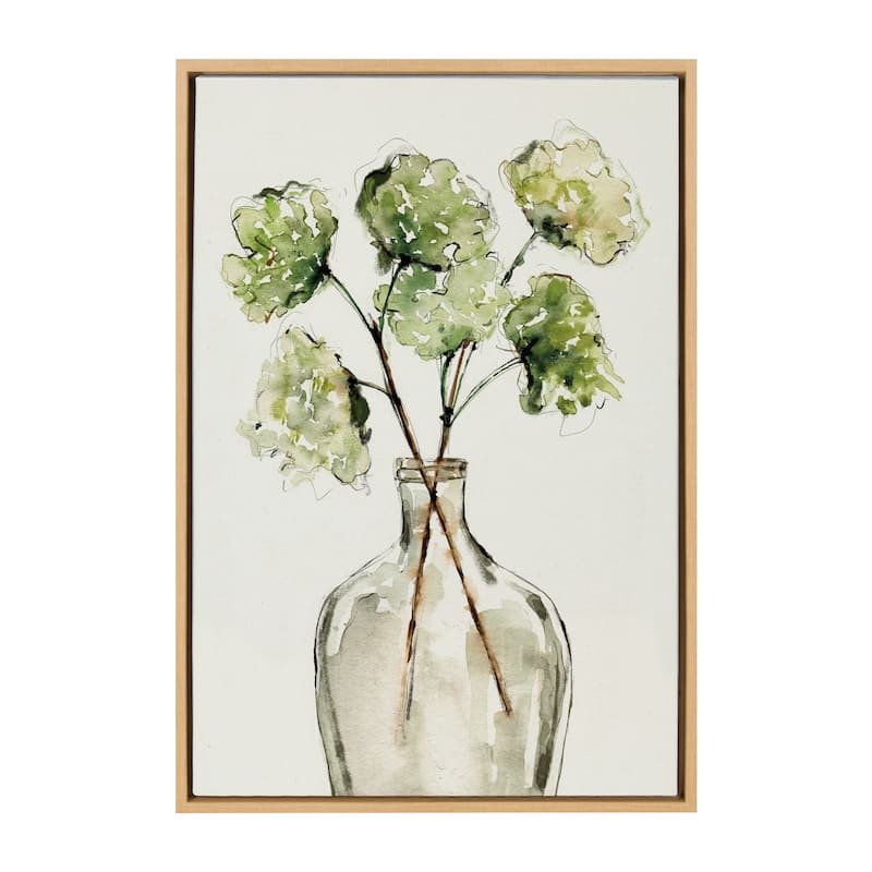 Kate and Laurel Sylvie Greenery Vase Framed Canvas by Sara Berrenson