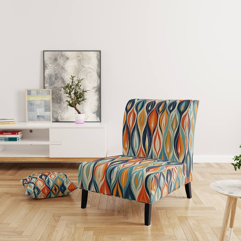 Designart "Orange and Blue Botanical Symphony III" Upholstered Abstract Accent Chair and Modern & Contemporary Arm Chair - Slipper Chair