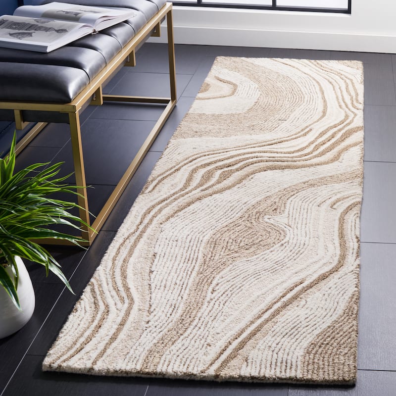 SAFAVIEH Handmade Fifth Avenue Klari Modern Abstract Wool Rug - 2'3" x 8' Runner - Beige/Ivory