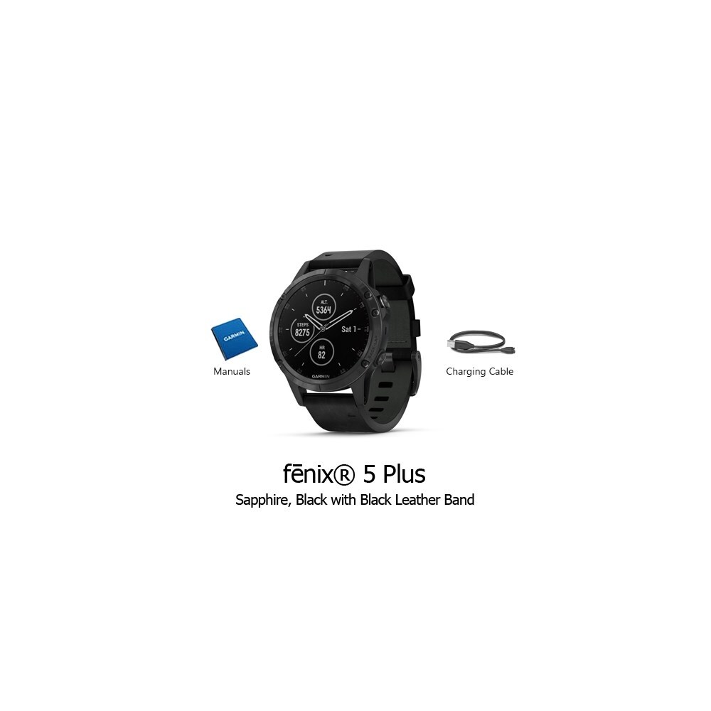 Garmin Fenix 5 Plus Sapphire Black w Black Leather Band