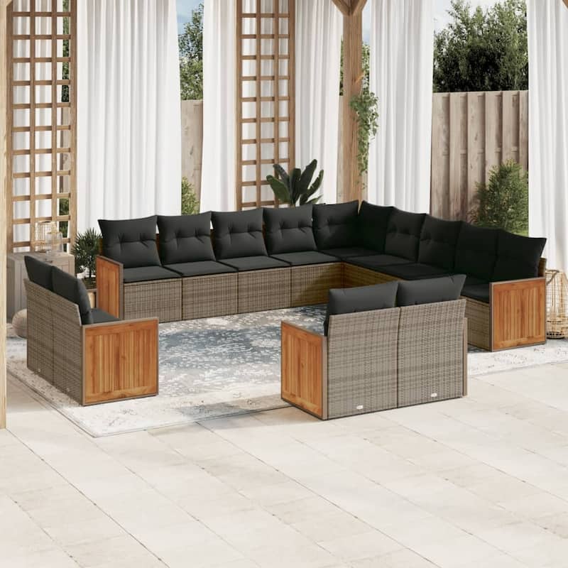 vidaXL Patio Sofa Set with Cushions Outdoor Conversation Furniture Poly Rattan