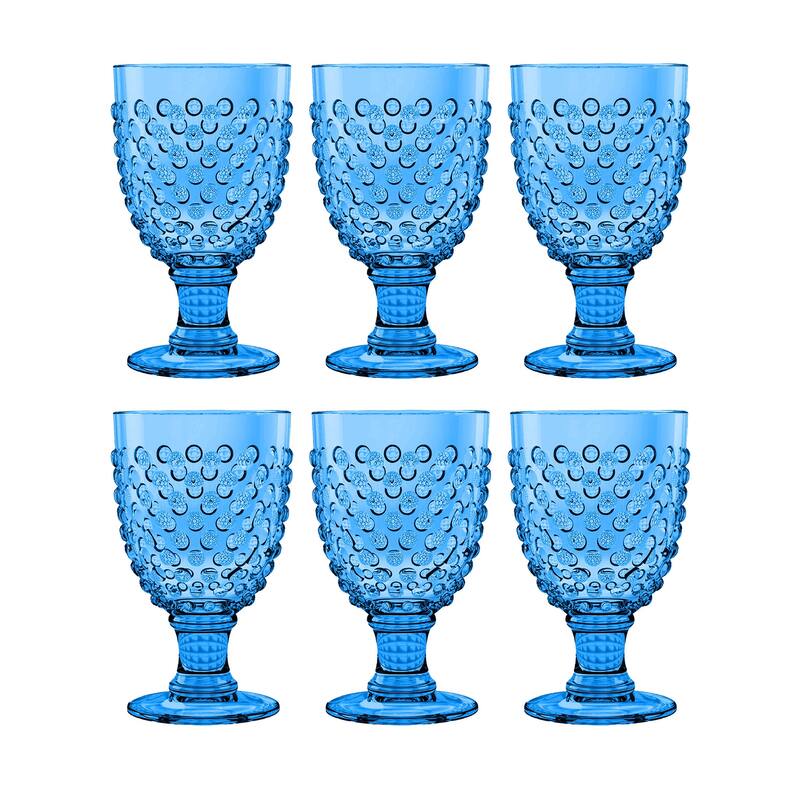 Abode Homewares by TarHong Hobnail Goblet, 17 oz. Set of 6 - Blue