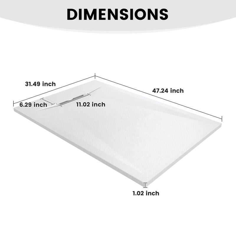 SMC Alcove Shower Pan Base with Reversible Drain, Low Profile, Wheelchair Access, Slip-Resistant, cUPC Certified