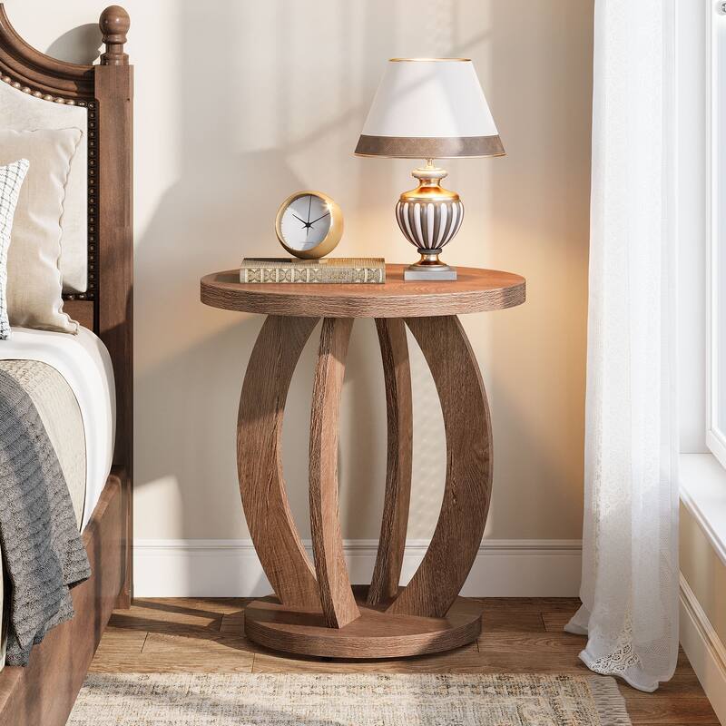 Round Nightstand with Storage Large Bedside Table for Bedroom